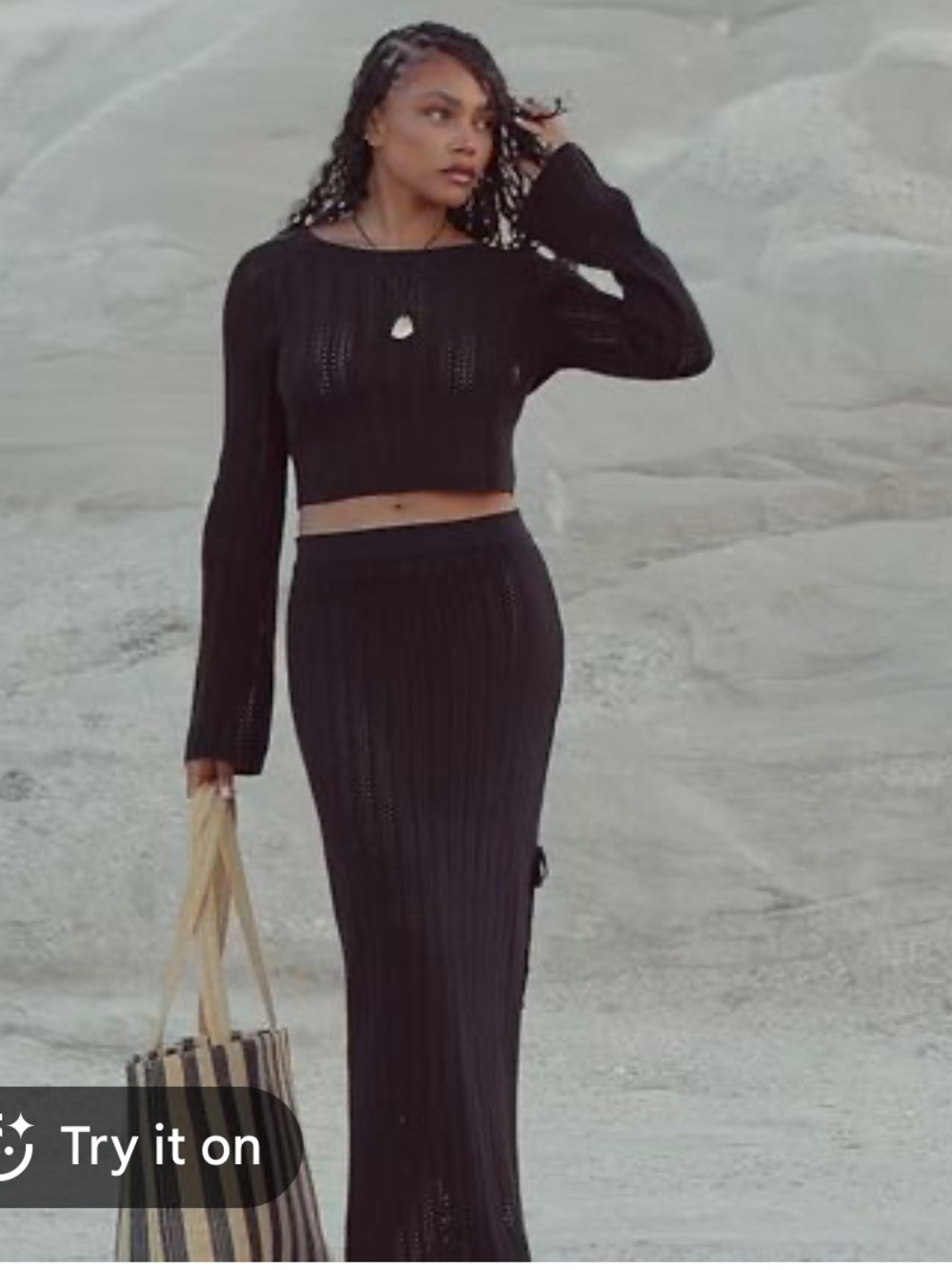 4TH & RECKLESS X LOZ VASSALLO SHANNON KNIT BEACH MAXI SKIRT CO-ORD IN BLACK